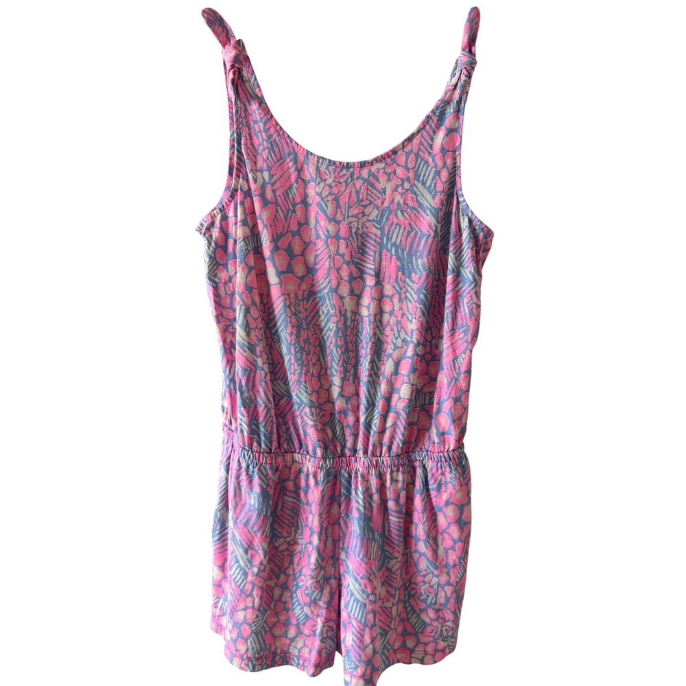 Lilly Pulitzer Kids Pink‎ Blue Abstract Tropical Tie Strap Knit Romper Playsuit